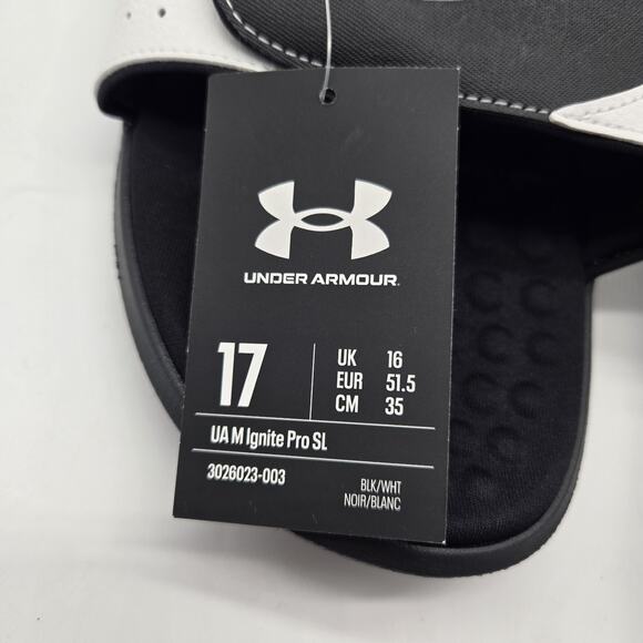 Under Armour Men's Ignite Pro Blk/White Slip On Slides Size 17 #3026023-003 New - Picture 3 of 8